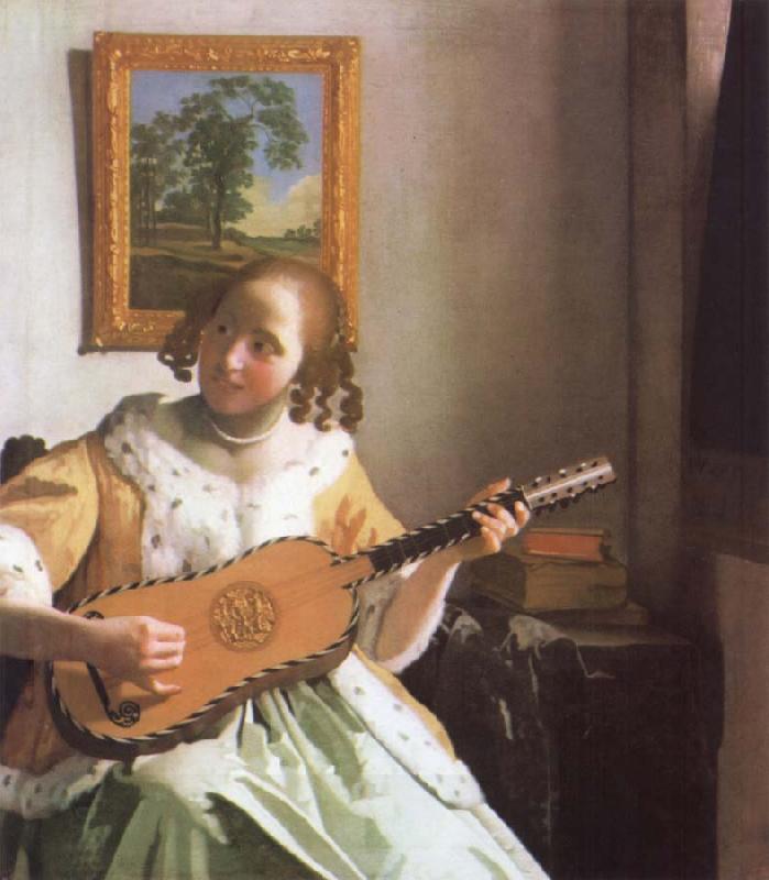 Jan Vermeer Woman is playing Guitar oil painting picture
